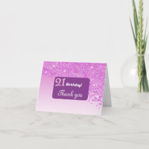 Carte De Remerciements Parties scintillant rose brillant, 21e anniversair