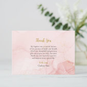 Carte De Remerciements Parties scintillant rose et or Baptême chrétien or (Debout devant)