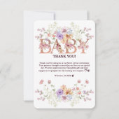 Carte De Remerciements Parties scintillant rose floral Baby shower Monogr (Devant)