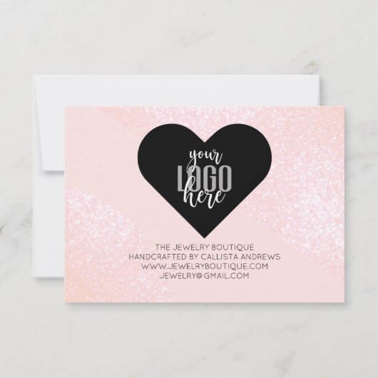 Carte De Remerciements Parties scintillant rose Geo Heart Logo Client Mer (Dos)