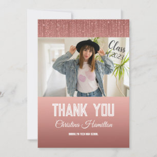 Carte De Remerciements Parties scintillant Rose Gold Graduation Photo