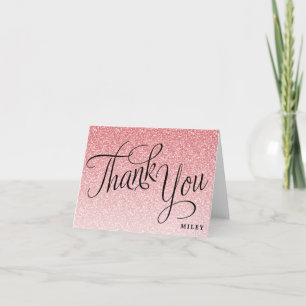 Carte De Remerciements Parties scintillant rose Personnalisé Fancy Script