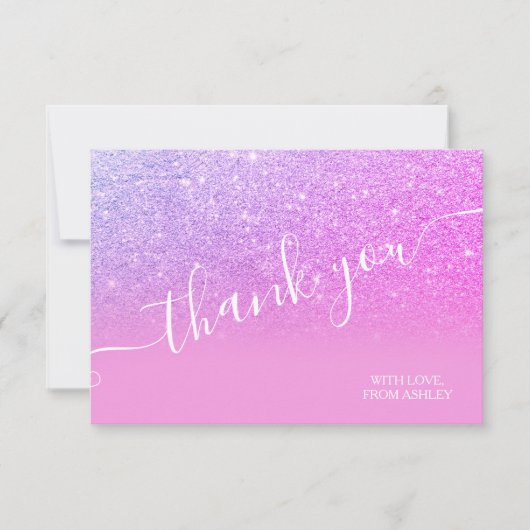 Carte De Remerciements parties scintillant rose violet sombre script bril (Devant)