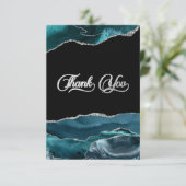 Carte De Remerciements Parties scintillant turquoise Blue Silver Faux (Debout devant)