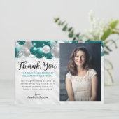 Carte De Remerciements Parties scintillant turquoise de ballons d'argent (Debout devant)