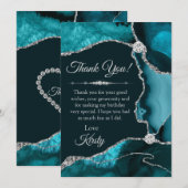 Carte De Remerciements Parties scintillant turquoise et argent Agate Anni (Devant / Derrière)