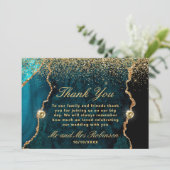 Carte De Remerciements Parties scintillant turquoise et or Agate Mariage  (Debout devant)