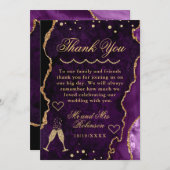 Carte De Remerciements Parties scintillant violet et or Marbre Agate Mari (Devant / Derrière)