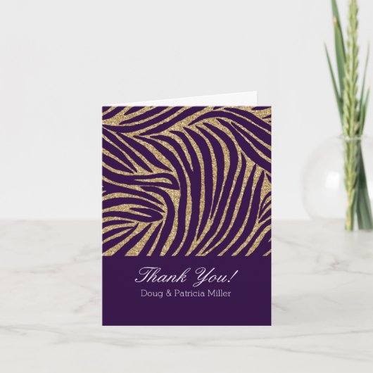 Carte De Remerciements Parties scintillant violet et or Zebra Imprimer Me (Devant)