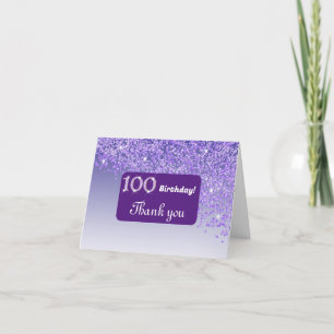 Carte De Remerciements Parties scintillant violette brillante, 100e anniv
