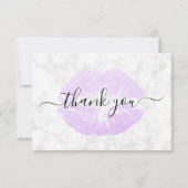 Carte De Remerciements parties scintillant violette moderne élégante lèvr (Devant)