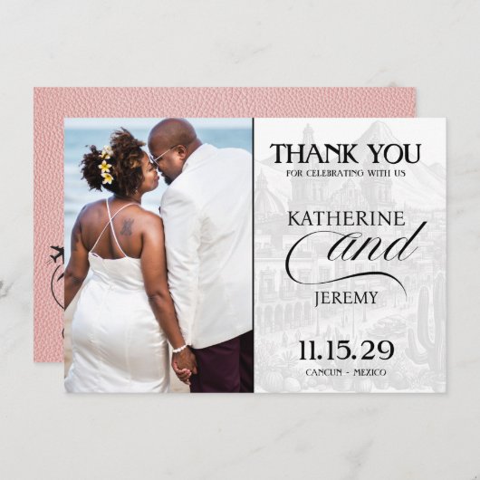 Carte De Remerciements Passeport du Mexique rose (Devant / Derrière)
