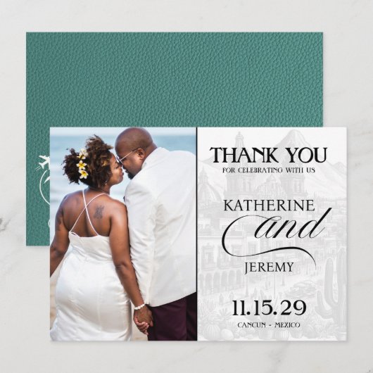 Carte De Remerciements Passeport Mexique Turquoise (Devant / Derrière)
