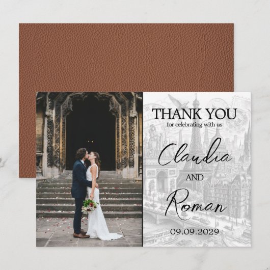 Carte De Remerciements Passeport Paris Brown (Devant / Derrière)