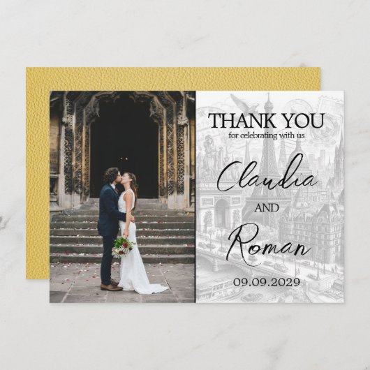 Carte De Remerciements Passeport Paris Jaune (Devant / Derrière)