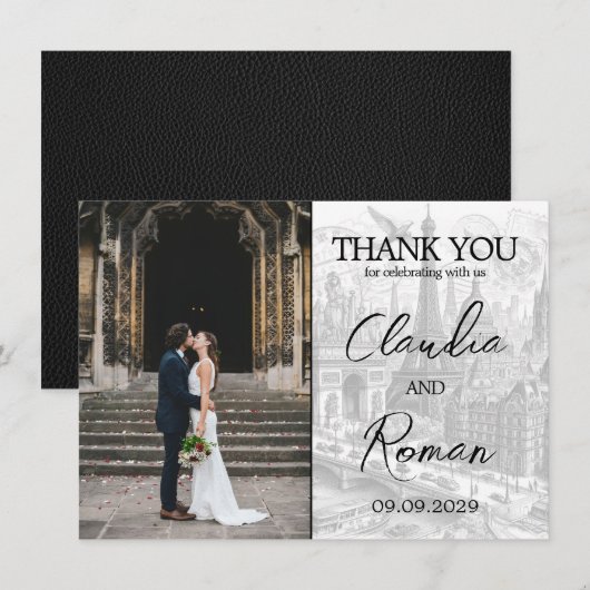 Carte De Remerciements Passeport Paris Noir (Devant / Derrière)