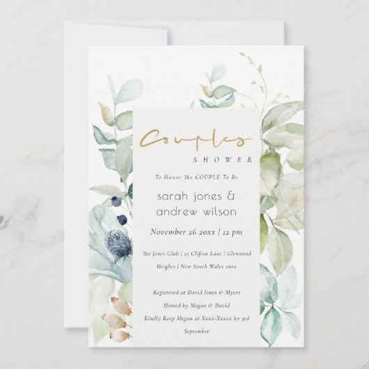 Carte De Remerciements Pastel Blue Green Foliage Couples Douche Invitatio (Devant)