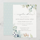 Carte De Remerciements Pastel Blue Green Foliage Couples Douche Invitatio (Devant / Derrière)
