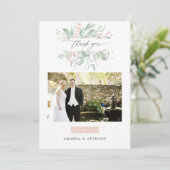 Carte De Remerciements Pastel Blush Greenery Mariage Photo Collage (Debout devant)