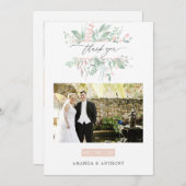 Carte De Remerciements Pastel Blush Greenery Mariage Photo Collage (Devant / Derrière)