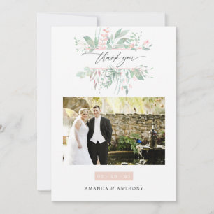 Carte De Remerciements Pastel Blush Greenery Mariage Photo Collage