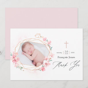 Carte De Remerciements Pastel Blush rose Géométrique Floral Sainte Commun