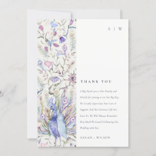 Carte De Remerciements Pastel Classy Ornate Aquarelle Peacock Mariage