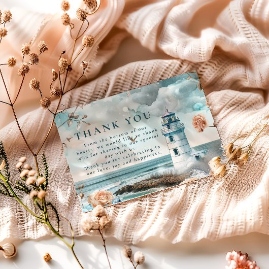 Carte De Remerciements Pastel Coastal Lighthouse Ocean Wedding