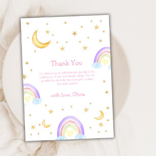 Carte De Remerciements Pastel Coloré Rainbow Moon Star Baby shower
