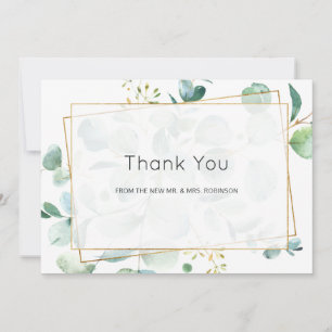 Carte De Remerciements Pastel Eucalyptus Mariage de verdure géométrique