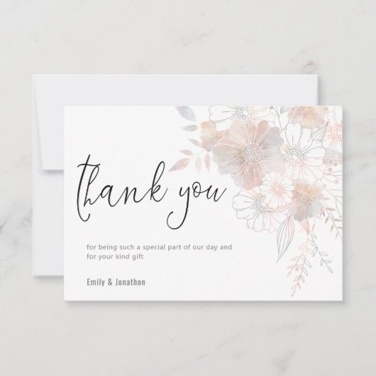 Carte De Remerciements Pastel Florals Blush Grey Script Photo Mariage (Devant)