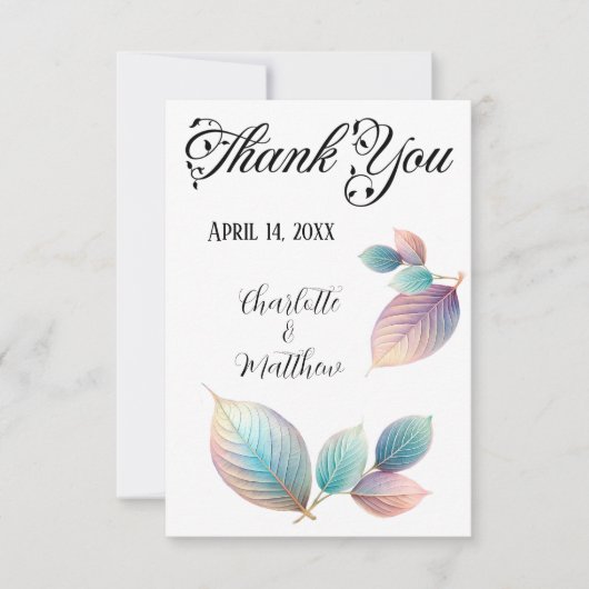 Carte De Remerciements Pastel Iridescente Feuille Mariage Dreamy Pastels (Devant)