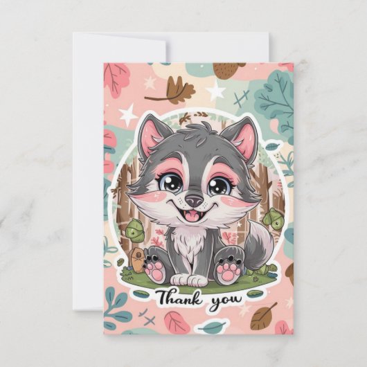 Carte De Remerciements Pastel Lovely Wolf (Devant)