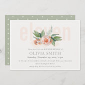 Carte De Remerciements Pastel Peach Rose Floral Bunch 11 Anniversaire Inv (Devant / Derrière)