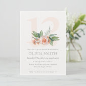 Carte De Remerciements Pastel Peach Rose Floral Bunch 12 Anniversaire Inv (Debout devant)