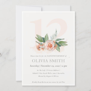 Carte De Remerciements Pastel Peach Rose Floral Bunch 12 Anniversaire Inv