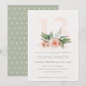 Carte De Remerciements Pastel Peach Rose Floral Bunch 13 Anniversaire Inv (Devant / Derrière)