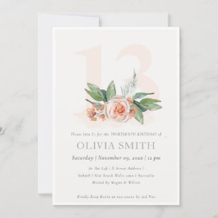 Carte De Remerciements Pastel Peach Rose Floral Bunch 13 Anniversaire Inv