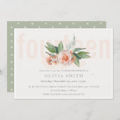 Carte De Remerciements Pastel Peach Rose Floral Bunch 14 Anniversaire Inv (Devant / Derrière)