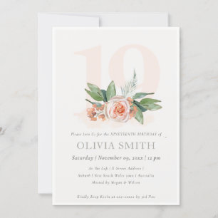 Carte De Remerciements Pastel Peach Rose Floral Bunch 19 Anniversaire Inv