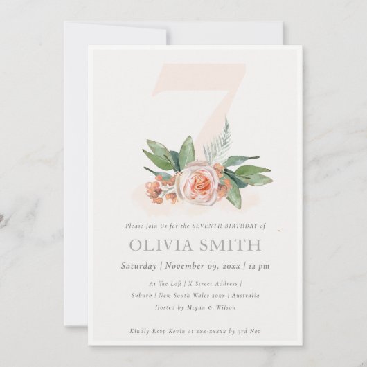Carte De Remerciements Pastel Peach Rose Floral Bunch 7e Anniversaire Inv (Devant)
