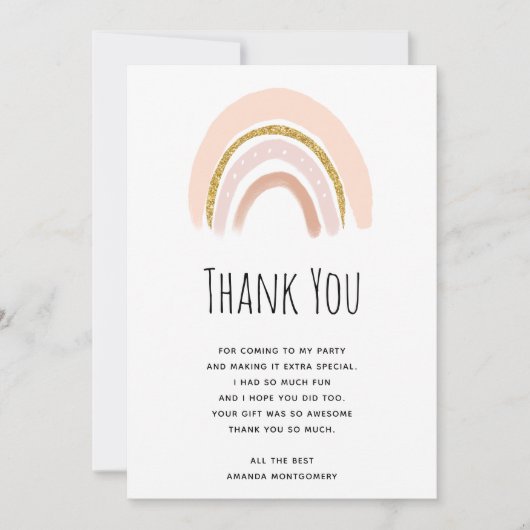 Carte De Remerciements Pastel Pink & Faux Parties scintillant Boho Arc-en (Devant)