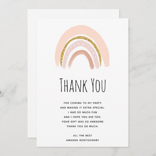 Carte De Remerciements Pastel Pink & Faux Parties scintillant Boho Arc-en (Devant / Derrière)