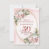 Carte De Remerciements Pastel Pink Rose Gold Greenery 50th Birthday  (Devant)