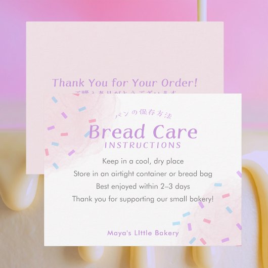 Carte De Remerciements Pastel Pink Sprinkle Bread Care Instructions