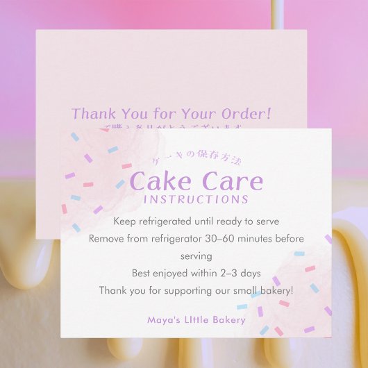 Carte De Remerciements Pastel Pink Sprinkle Cake Care Instructions