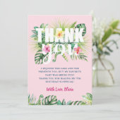 Carte De Remerciements Pastel Pink Tropical Greenery Floral Anniversaire (Debout devant)