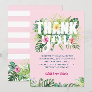 Carte De Remerciements Pastel Pink Tropical Greenery Floral Anniversaire