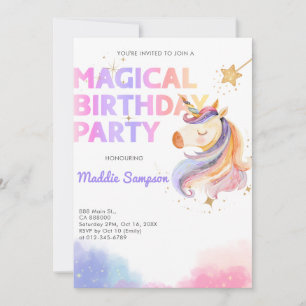 Carte De Remerciements Pastel Rainbow Unicorn fête d'anniversaire Invitat