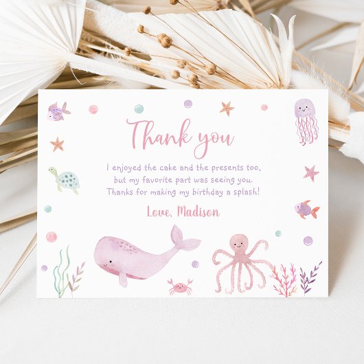 Carte De Remerciements Pastel rose sous la mer Anniversaire